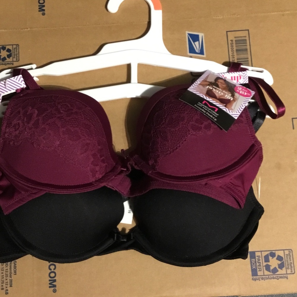 Maidenform Lace-Trim Bra Duo in Burgundy and Black